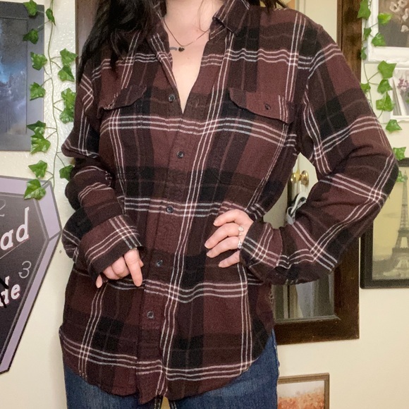 George Other - Super Soft and Comfy Burgundy Red and Black Plaid Men's Flannel